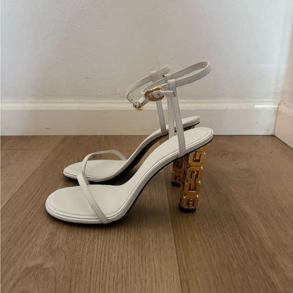 Givenchy Shoes - Givenchy White Heels with Gold Block Heel